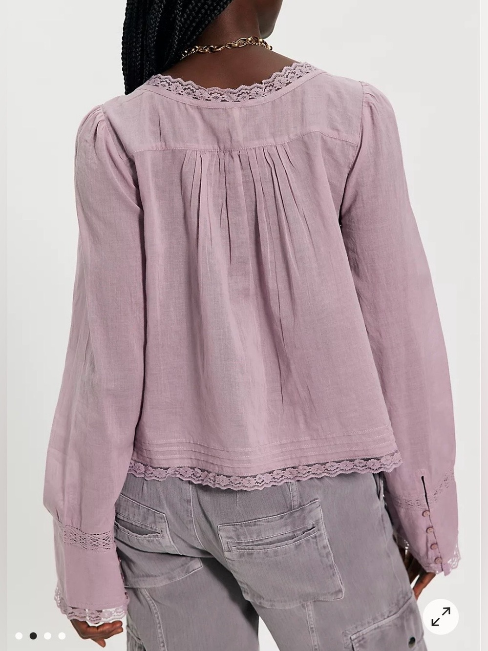 NWT- Free People Lace-Trim Buttoned Peasant Blouse - Pink - Picture 3 of 14